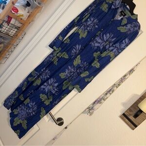 New MSK Women's Blue Floral Long-Sleeve Maxi Shirtdress Small S U19